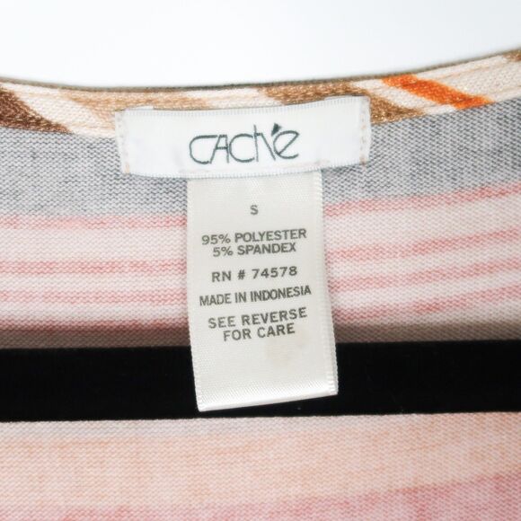 Cache Womens Assymetrical Top Size Small Orange Red Striped Feminine Ruched Side - Picture 3 of 6
